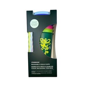 Starbucks Holiday Color-Change Reusable Cold Cups Set of 5 w/ Lids & Straws